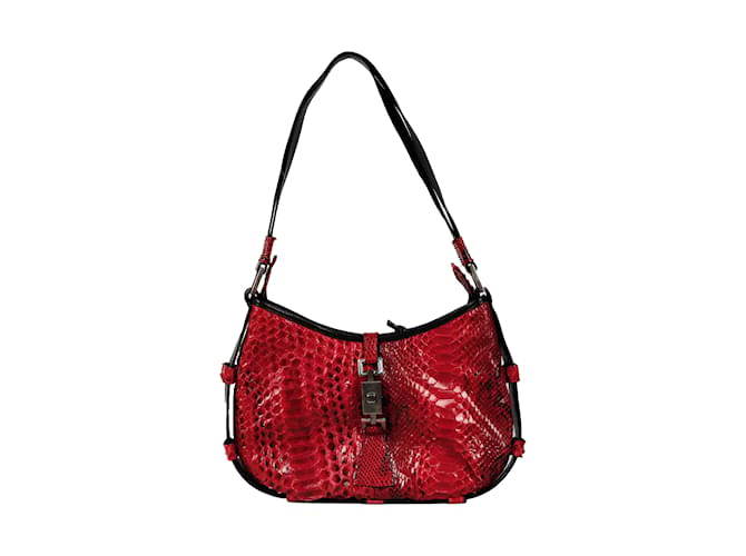 Autre Marque Collection Privée Vintage Snakeskin Shoulder Bag Red Leather  ref.942243