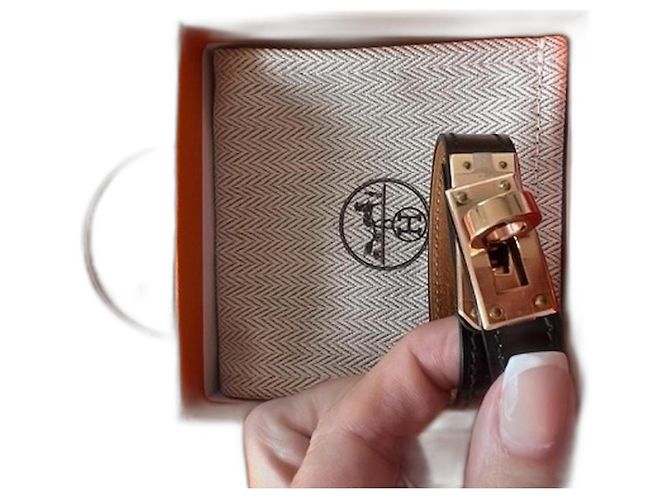 Pulseira Hermès Kelly de couro preto T2 
