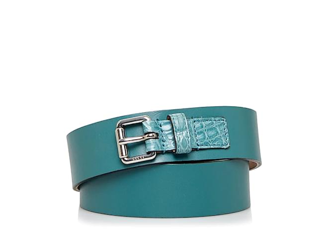 Gucci Square Buckle Leather Belt 341747 Blue Pony-style calfskin  ref.942329