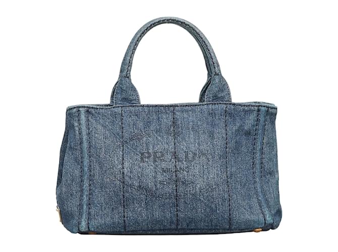 Tote Bolsa de mão Prada Denim Mini Canapa B2439G em muito bom estado Azul John  ref.942362