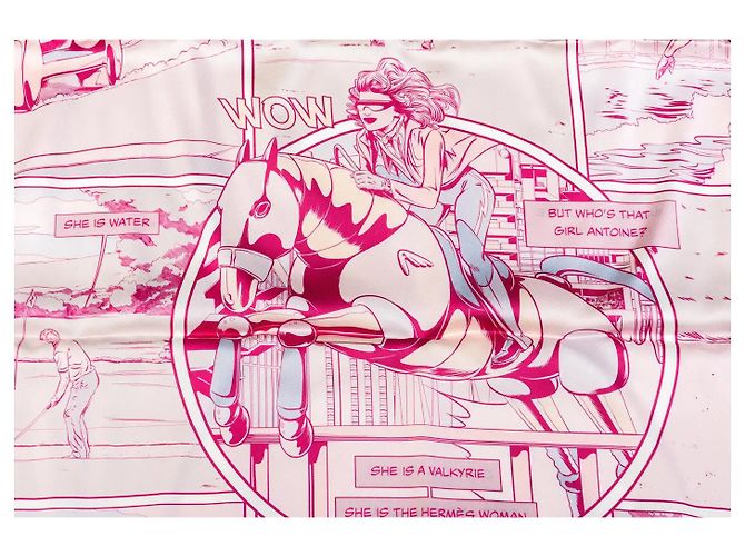 Hermès Hermes : Carré 90 linierte Seite mit der Aufschrift „Wow“ Mehrfarben