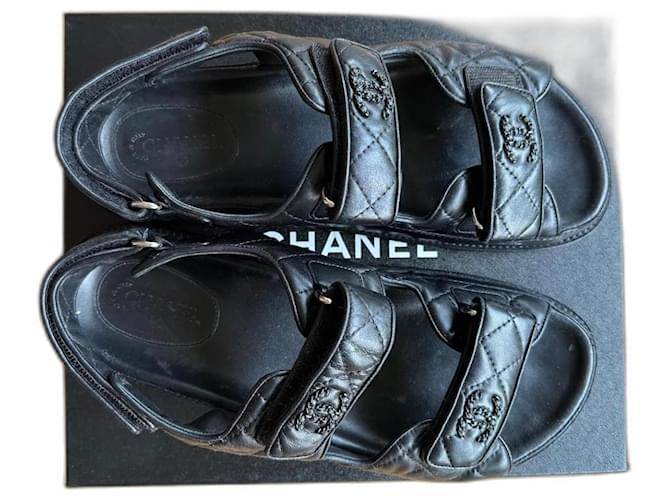 Cambon Chanel Sandals Black Leather  ref.942971