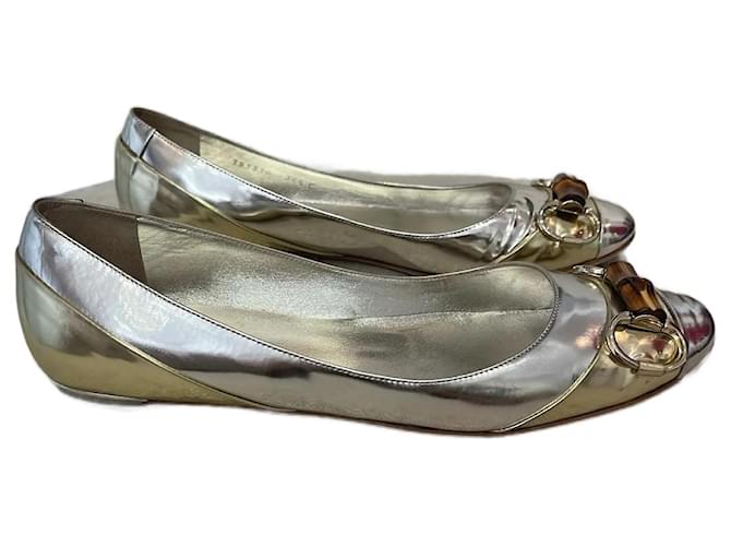 GUCCI  Ballet flats T.EU 39.5 Leather Silvery  ref.943159