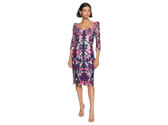Marchesa Notte Kleid mit Blumenstickerei Mehrfarben
