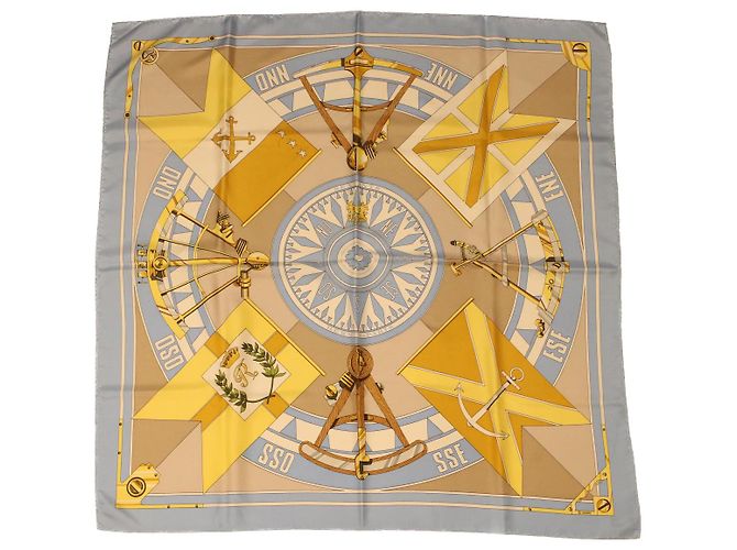 Hermès HERMES CARRE 90 SEXTANTS Bufanda Seda Celeste Amarillo Auth 42700 Azul claro