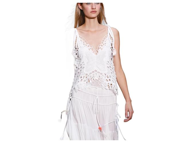 Chloé Chloe SS16 collection Tassel Trim Linen and Broderie Anglais Top White  ref.943384