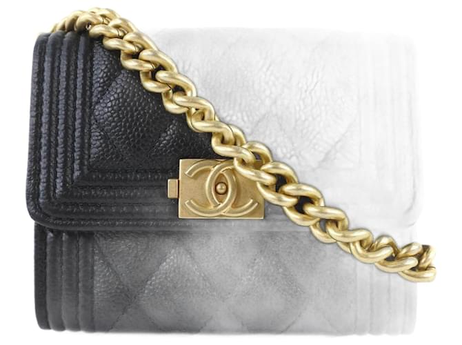 Chanel CC Quilted Caviar Le Boy Card Holder on Chain AP2206 Black Leather  ref.943466 - Joli Closet