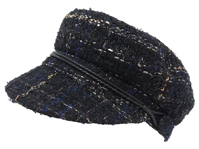 CASQUETTE MAISON MICHEL NEW ABBY EN TWEED BLEU MARINE NAVY BLUE CAP HAT  ref.943653