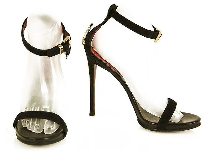 Cesare Paciotti Dagger Black Suede Ankle Strap Sandals Chaussures Talons hauts taille 36.5