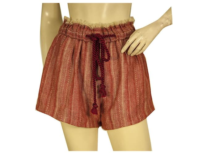 Forte Forte Red Beige Herringbone Summer Shorts Trousers Pants size 1 Linen  ref.943682
