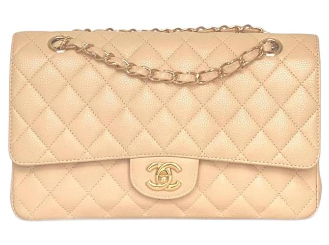 Timeless Chanel Meio clássico Bege Couro  ref.943690