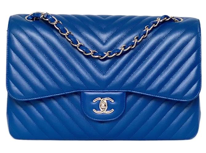 Timeless Chanel Jumbo blue Leather  ref.943692