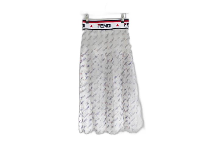 Fendi x Fila Fendimania logo pleated skirt White Silk  ref.943710