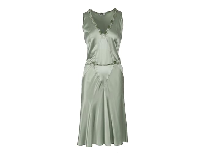 Moschino Perlenkleid mit V-Ausschnitt Grün Seide  ref.943834
