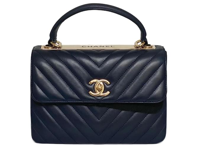 Chanel small trendy CC Cuir d'agneau Bleu Marine  ref.943851