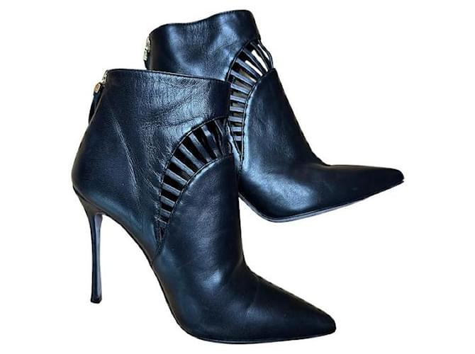 Sergio Rossi Stiletto low ankle boots with cutout elements (bottines) Black Leather  ref.943862