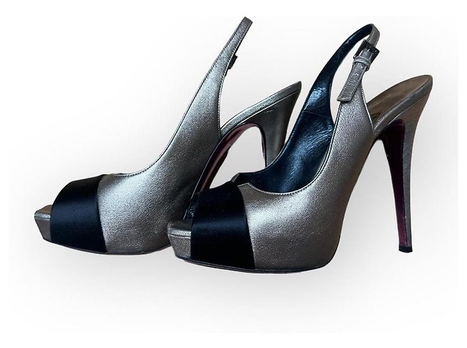 Barbara Bui Peeptoe Slingback High Heels Schwarz Champagner Golden Bronze