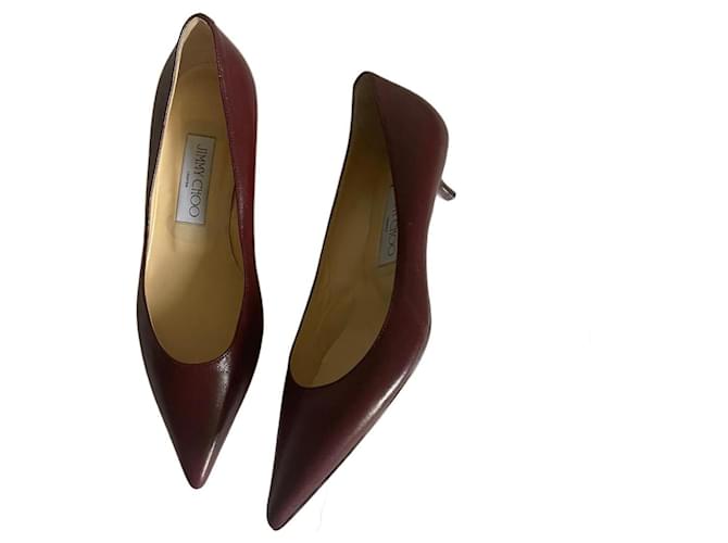 Jimmy Choo Calcanhares Bordeaux Couro  ref.943876