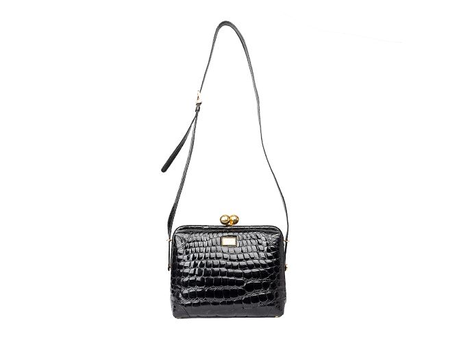 Bolsa transversal de couro exótico Gianfranco Ferré Preto