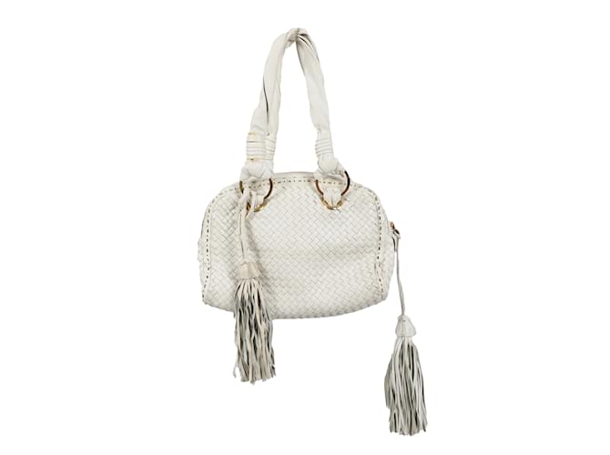 Autre Marque Paola Del Lungo Woven Leather Bag with Fringe White  ref.943888