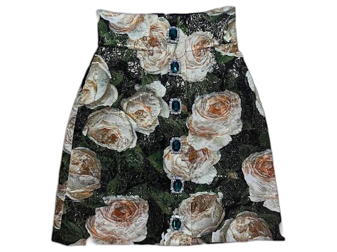 Dolce & Gabbana Jacquard Skirt with Allover Floral Pattern Multiple colors Cotton  ref.943899