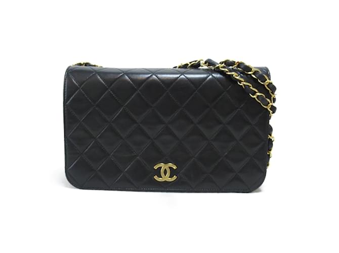 Chanel CC Quilted Leather Full Flap Bag Black Lambskin ref.943943