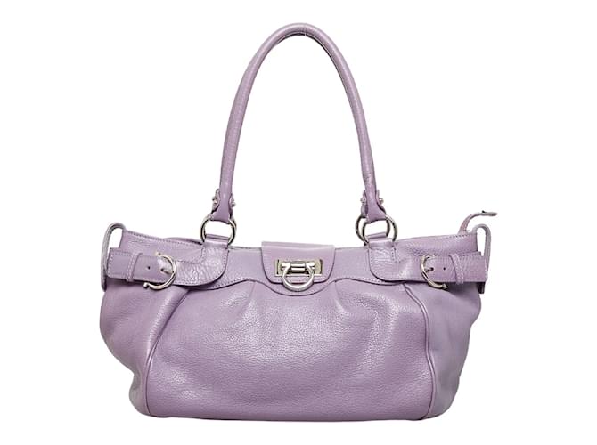 Salvatore Ferragamo Gancini Marisa Leather Handbag AB-21 a050 Purple Pony-style calfskin  ref.943949