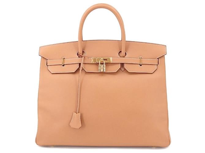 Bolide Hermès HERMES BIRKIN 40 Sac à main Couchbel Natural C Garnitures en métal doré gravé Cuir Beige  ref.943995