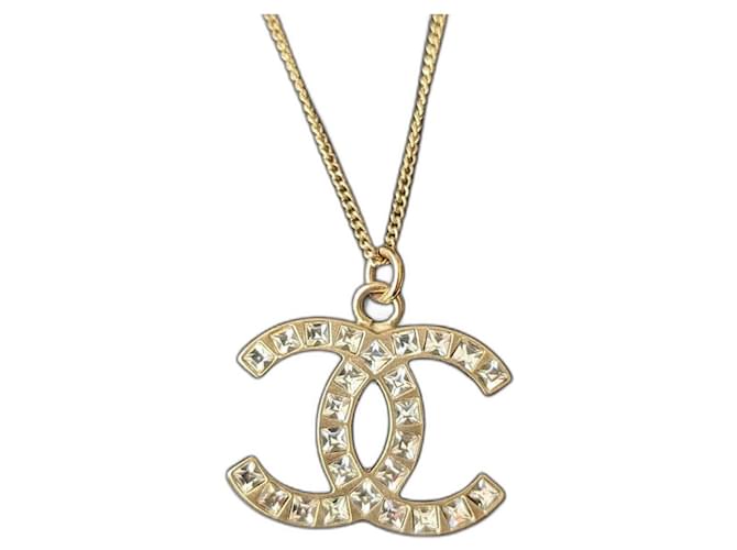 Chanel CC B13P logo classic square crystal necklace in GHW box