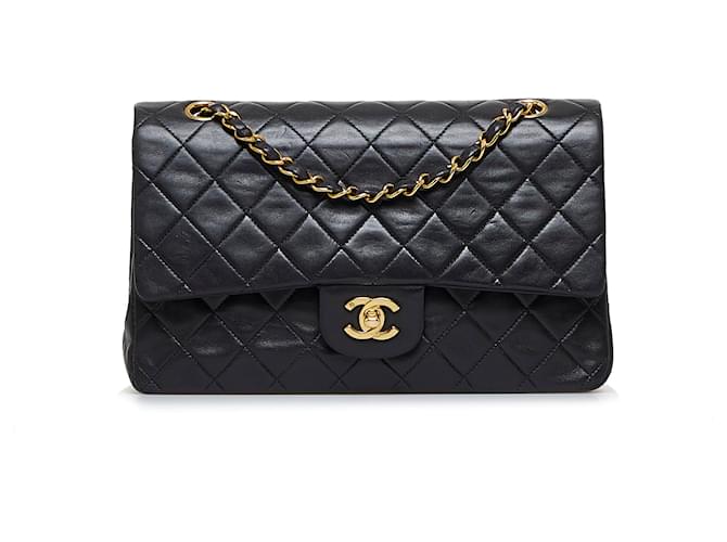 Chanel Black Medium Classic Lambskin Double Flap Bag Leather ref