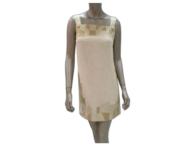 Chanel Spring 2010 Beigefarbenes Tweed-Kleid mit Lederteilen Baumwolle  ref.944619