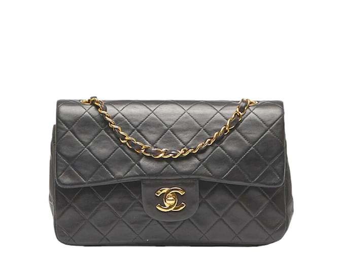 Chanel Small Classic lined Flap Bag Black Leather Pony-style