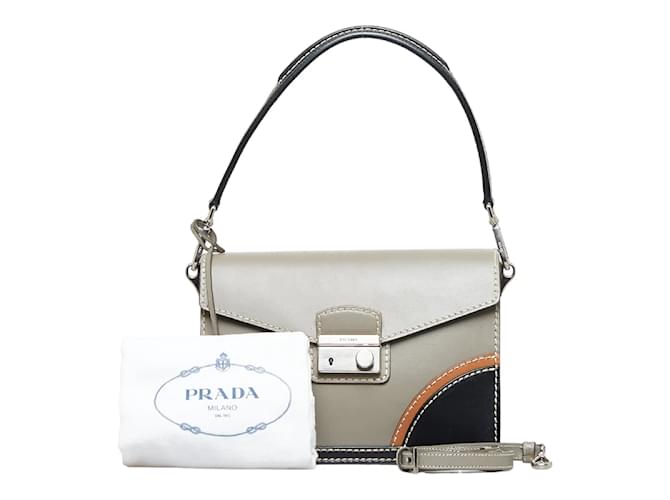 Prada Vitello Sound Lock Handbag Grey Leather  ref.944661