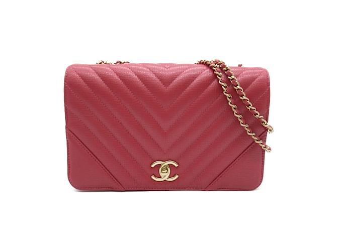 Chanel Tasche mit Chevron-Überschlag Pink Leder Lammfell  ref.944683