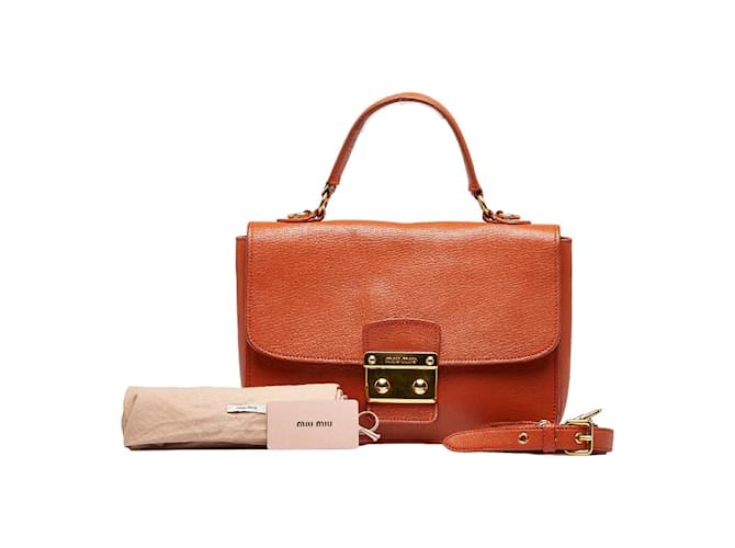 Miu Miu Madras Leather Handbag RN0726 Orange Pony-style calfskin  ref.944690
