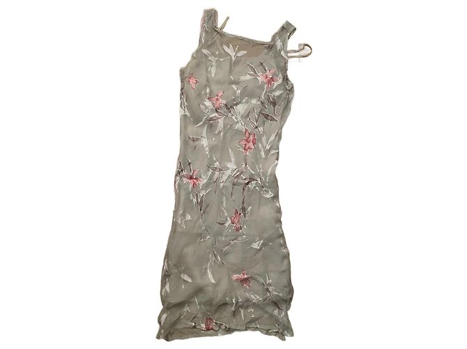 Autre Marque Vestido Divina de seda gris con flores
