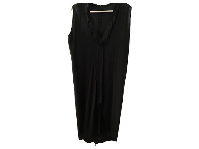Autre Marque Schwarzes Seidenkleid mit Rüschen
