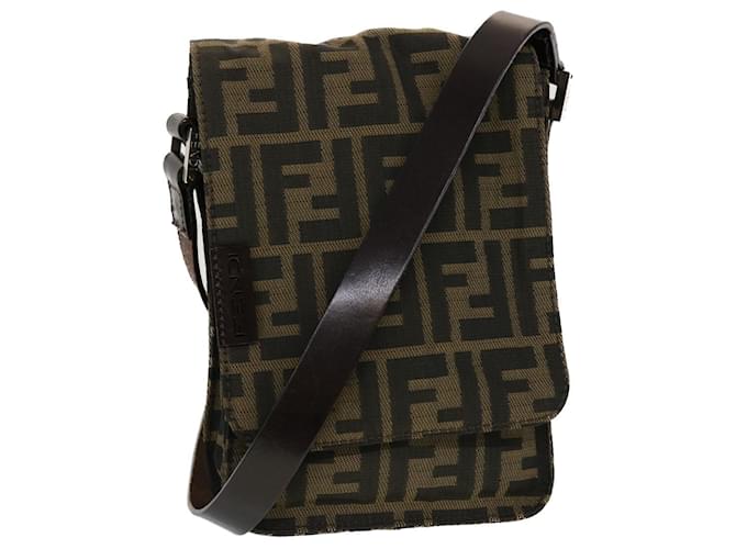 FENDI Zucca Canvas Shoulder Bag Black Brown Auth 43693  ref.944758