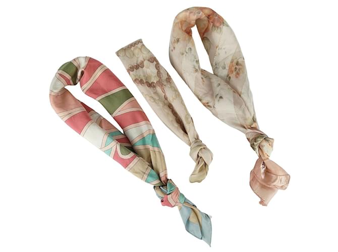 Set of three vintage silk scarves Multiple colors  ref.944891