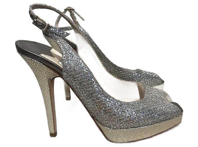 JIMMY CHOO High Heels T.EU 35.5 Leder Silber ref.944906 - Joli Closet