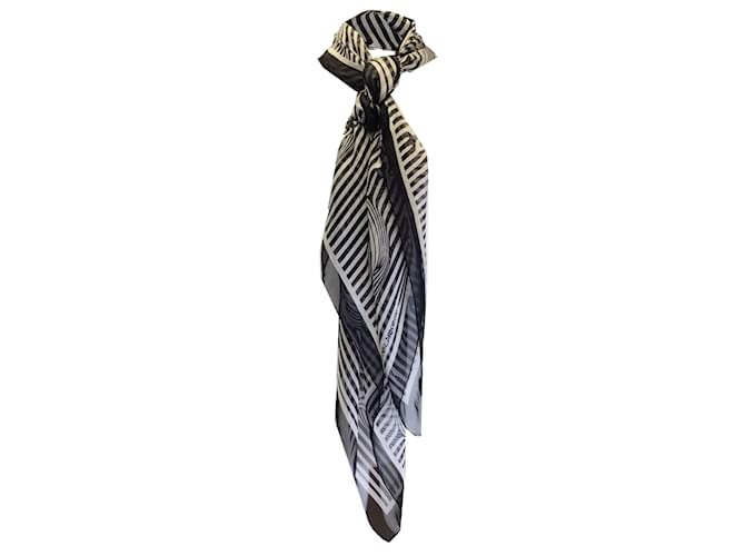 White Striped Square Silk Scarf