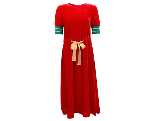 Vestido acanalado de terciopelo rojo con lazo en la cintura de Undercover Roja Viscosa  ref.944948