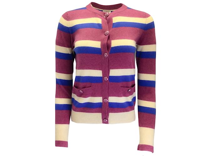 Chanel Fuchsia Pink / Beige / Blue CC Logo Button Striped Cashmere Knit  Button-down Cardigan Sweater ref.944949 - Joli Closet
