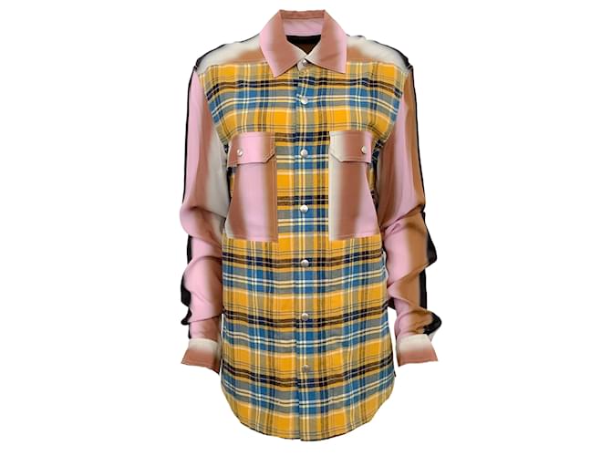 Rick Owens Yellow / Blue Plaid with Silk Button Up Shirt Cotton  ref.944953