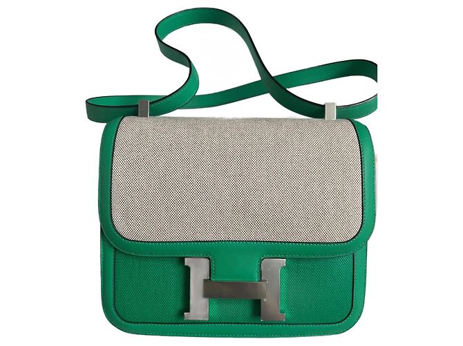 Hermès Constance 24 Couro Verde Jade e Lona
