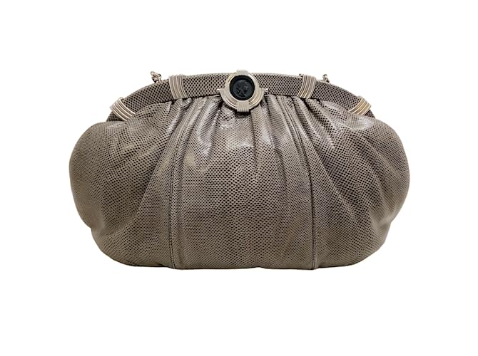 Judith Leiber Vintage Grey Lizard Clutch with Strap Exotic leather  ref.945039