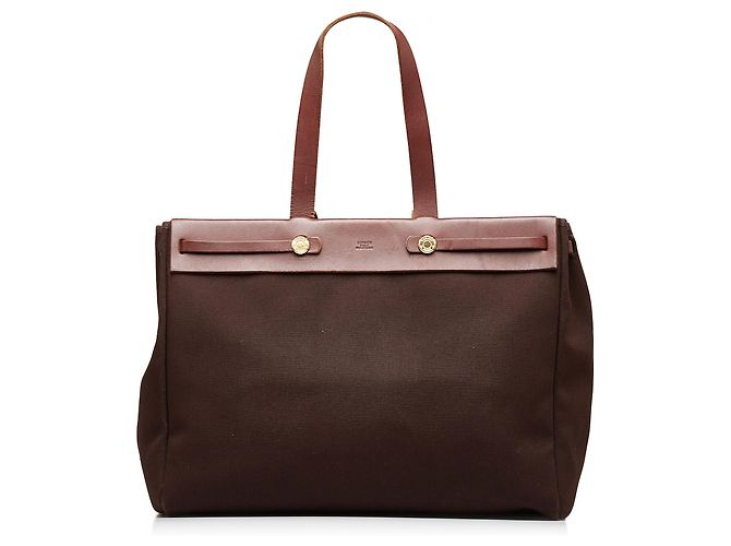 Hermès Hermes Brown Herbag Cabas Toile GM Marrone