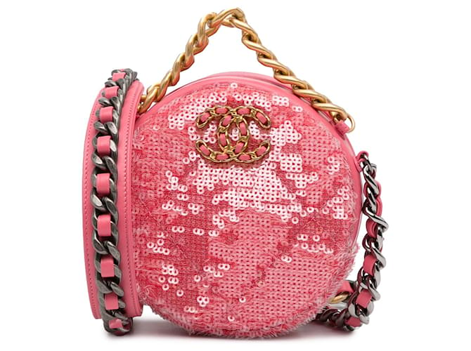 Chanel CHANEL 19 round clutch chain shoulder bag leather pink