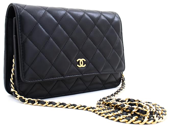 CHANEL Black Classic Wallet On Chain WOC Shoulder Bag Crossbody