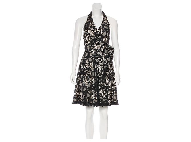 Diane Von Furstenberg DvF New Amelia - Robe portefeuille en dentelle - Noir et crème Écru